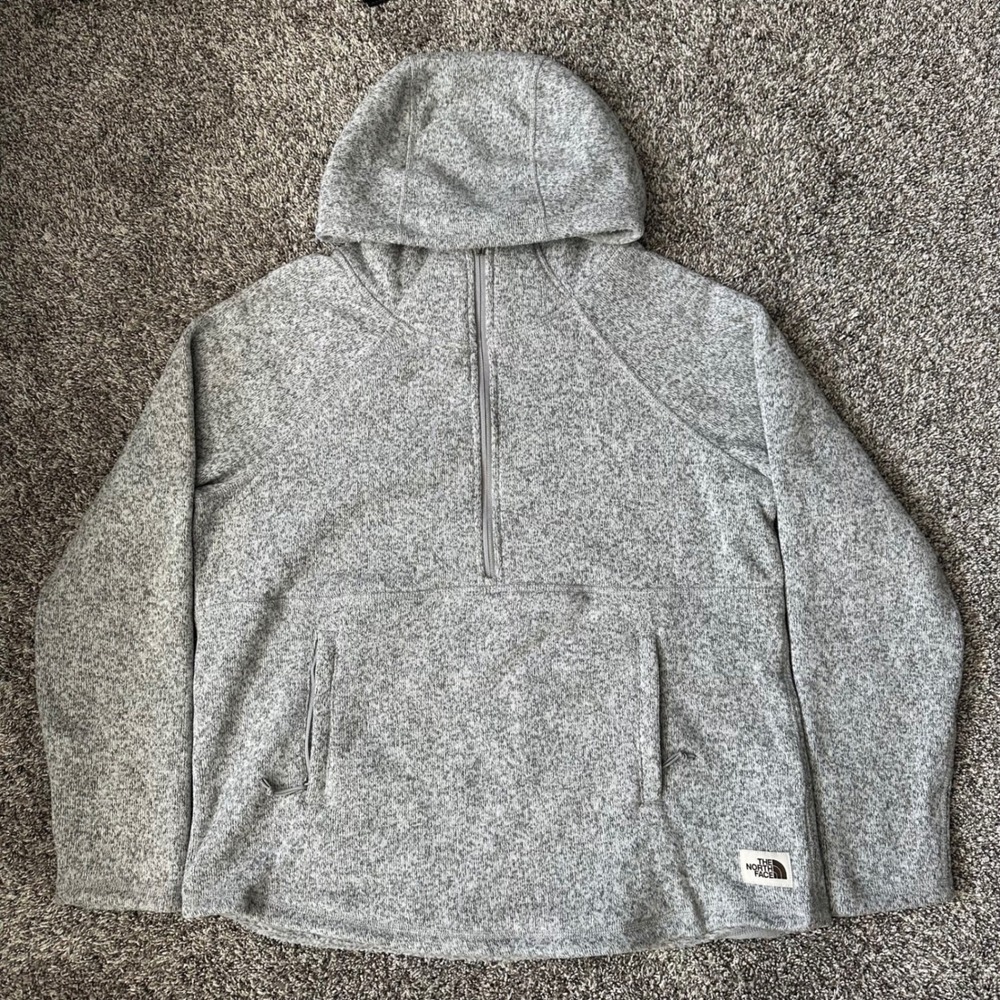 The North Face Hoodie L Grey Crescent Quarter Zip Sweater Fleece Pullover